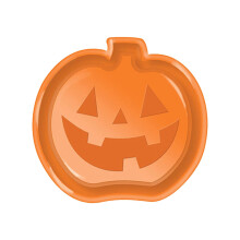 Yellow Plastic Pumpkin Plates – Halloween & Birthday Party Snack/Dessert Plates, Table Decoration (Compatible with Halloween Themes)