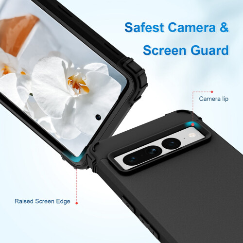 Case for Google Pixel 7 Pro,Shockproof Rubber Armor Silicone Rugged Case Hybrid Hard Back Phone Cover,Black 2