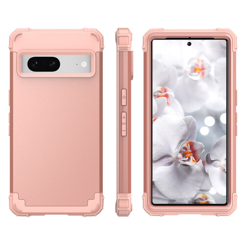 Case for Google Pixel 7,Shockproof Rubber Armor Silicone Rugged Case Hybrid Hard Back Phone Cover,Rosegold 1