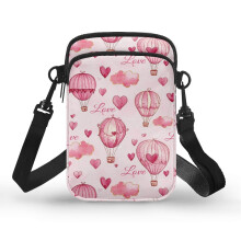 Herzförmige Umhängetasche mit Heißluftballon-Motiv, auslaufsicher, aus Polyester für den täglichen Gebrauch, 4,33 x 1,97 x 7,09 cm