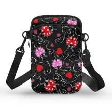 Kleine Umhängetasche mit herzförmigem Marienkäfer-Design und Schultergurt, 4,33 x 1,97 x 7,09 cm, für Erwachsene, Polyester
