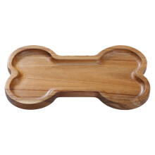 Solid Wood Bone-Shape Dog Bowl Dinner Plate - Durable Bread Bowl for Pet Feeding, 7.5"x4.13"