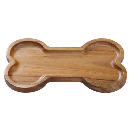Solid Wood Bone-Shape Dog Bowl Dinner Plate - Durable Bread Bowl for Pet Feeding, 7.5"x4.13"