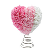 Valentine's Day Tree Topper – 11.61" Heart with Artificial Rose, Pink, for Trees, Weddings & Parties – Compatible with Standard Tree Stems