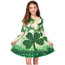 Girls St Patrick's Day Dress Long Sleeve Round Neck Holiday