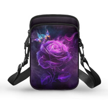 Torebka damska na ramię „Purple Roses and Butterflys” z regulowanym paskiem, do codziennego użytku