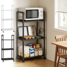 XiYing 3-Tier Metal Storage Shelf, Microwave Organizer Rack, Heavy-Duty Iron Frame with Wheels, Kitchen Storage Solution, 103X42X32Cm, 1 Unit