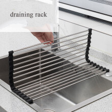 Roll Up Dish Coat Rack 15Pcs Stainless Steel Link Collapsible Sink Dish Rack, L17"*H12"" - Black