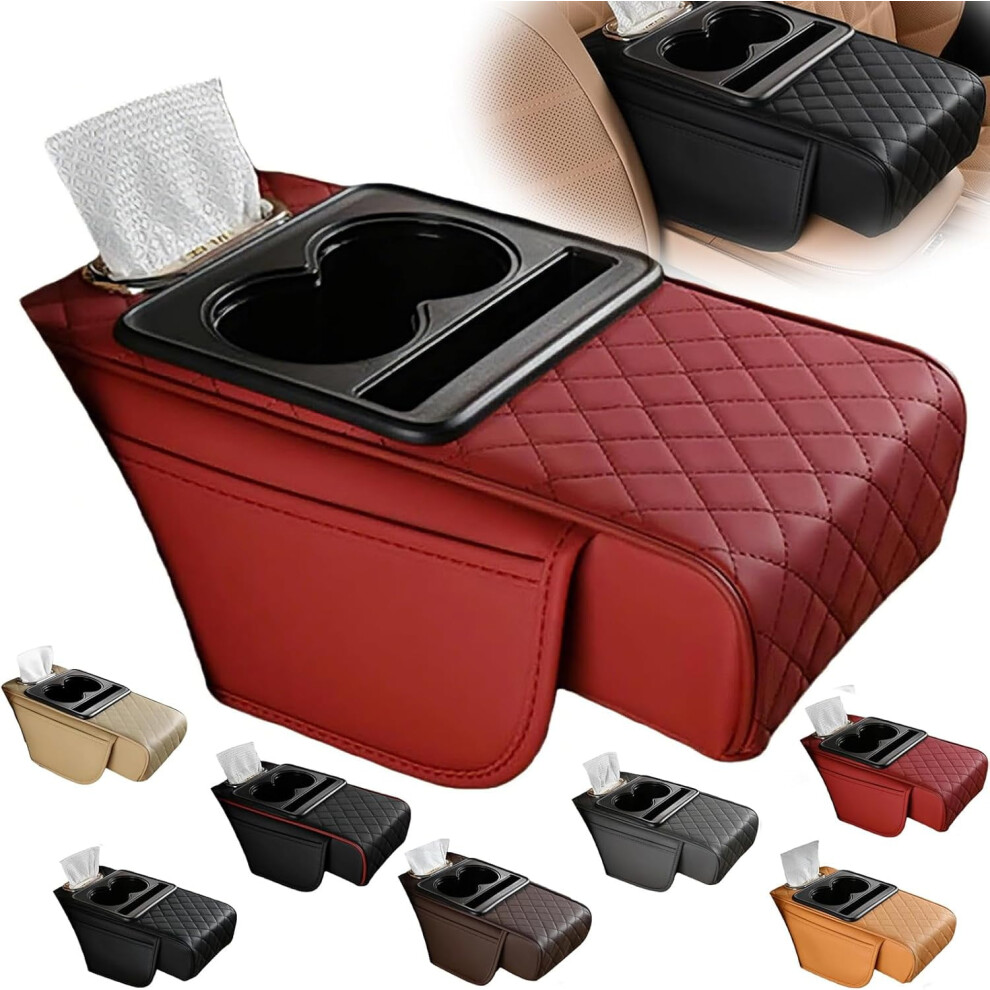 Multi-Functional Pu Leather Car Armrest Box W/ Storage, Cup Holder & Tissue Box Â Universal Fit 9122141121374