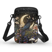 Schultertasche mit Mond- und Blumenmuster, Unisex, kleine Umhängetasche, Polyester, 2 Reißverschlüsse, Herren, Damen