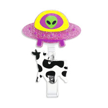 UFO Cow Abduction Badge Reel – Alien Spaceship ID Holder Lanyard for Nurses & Office, Whimsical Fun Prank Reel, compatible with standard badge clips