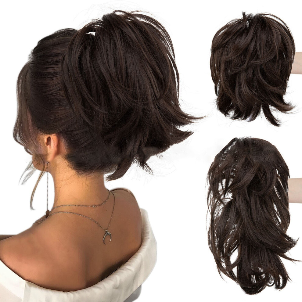Unisex Natural Hair Extensions Messy Bun Piece With Bendable Wire Clip For Women 8 Inch Straight Hair Ponytail Extension For Effortless Styles