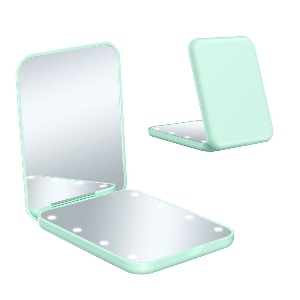 Compact 2X Magnification LED Illuminated Travel Makeup Portable Folding Handheld Purse Lighted Vanity