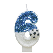 White Soccer-Themed Number 6 Birthday Candles, Glitter Cake Toppers – Compatible with Standard Candle Holders