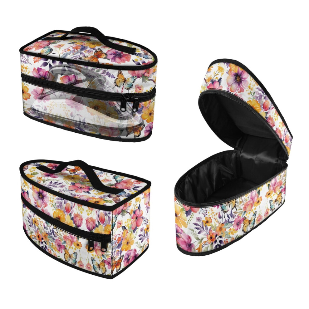 Flowers Pattern Iron Storage Pouch Polyester Protective Reusable for Travel Clothes Steamer, Bag Only