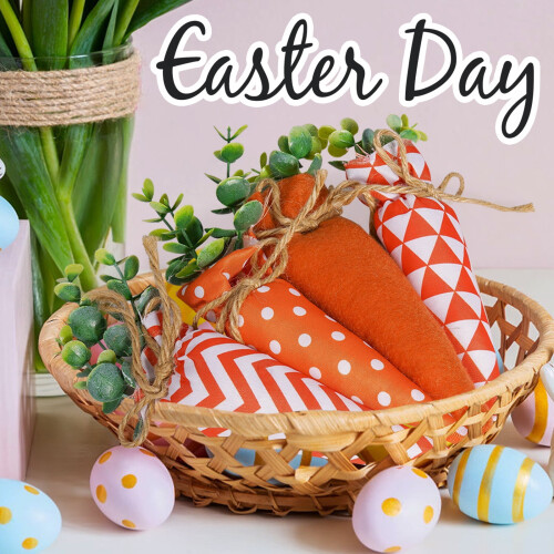 Easter Carrot Hanging Ornaments Set Orange Fabric 4-Piece 1