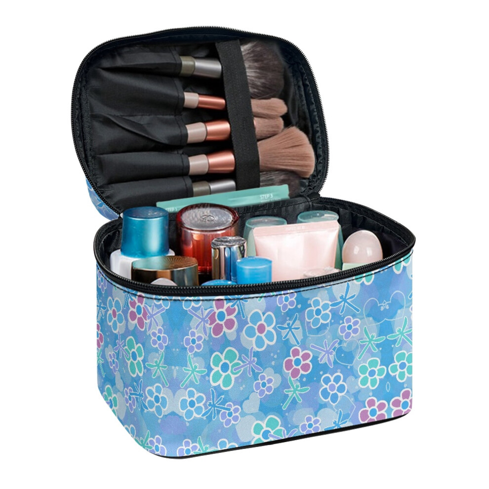 Dragonfly and Floral Pattern Makeup Organizer with Brush Slots Travel Storage Effortless Organization Sister
