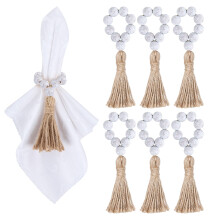 6 Pieces Wooden Bead Napkin Rings, Farmhouse Stretchable Napkin Rings for Dining Table