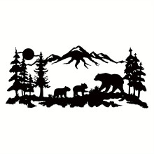 Mountain Forest Poster Deer Bear Cyclist 15.7x7 Inch Black
