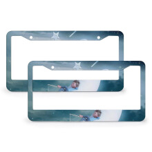 2pcs Moon & Star License Plate Frames – Aluminum, 2 Round Holes, Compatible with Standard Plates, Gift for Dad