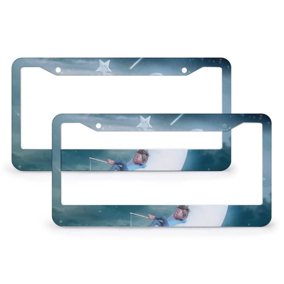 2Pcs Moon & Star License Plate Frames Â Aluminum, 2 Round Holes, Compatible With Standard Plates, Gift For Dad 9401284808817