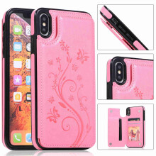 For compatible with Apple compatible with iPhone Xs Max, Retro Flower Patterned PU Leather Back Card Wallet Flip Stand Cover,pink