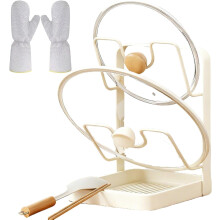 Stainless Steel Kitchen Pot Lid Storage Rack, 2-Compartment Spatula Holder, Compatible with Most Pots & Pans