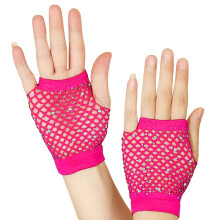 Hot Pink Fingerless Compression Gloves for Women – Fishnet & Lace, One Size, Compatible with All Devices