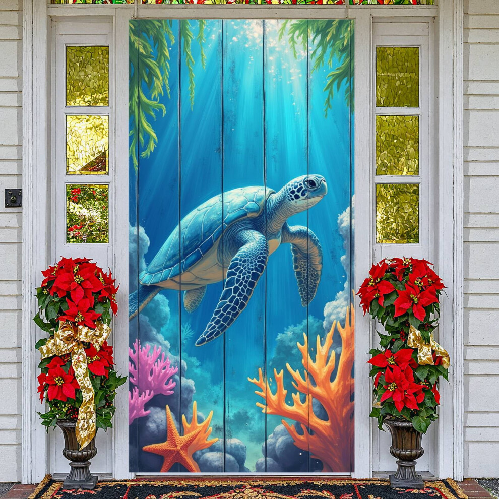 Colorful Ocean Banner With Sea Turtle & Wooden Texture Â Underwater Marine Backdrop For Kids' Ocean Birthday & Photo Shoot Coral 9009879521051