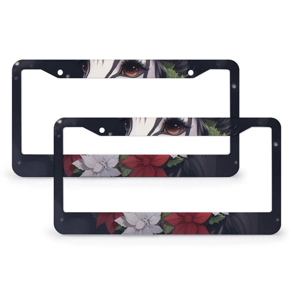 Cute Zebra-In-Santa-Hat License Plate Cover 2-Pack, Stripe, Stainless Aluminum, Compatible With Us Vehicles Black/White 9401284808787