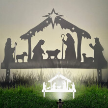 Crèche de jardin extérieure – Silhouettes en fer forgé, décoration résistante aux intempéries avec kit de fixation, compatible avec les