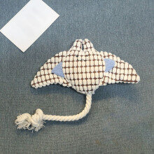 Plüsch-Fisch-Hund_Spielzeug mit Seil 35 x 27 cm, Quietsch-Kauspielzeug_Spielzeug für alle Hunde, interaktives Spielen und Zahnpflege (Beige)