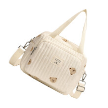 Embroidered Diaper Bag for Moms, Fashionable Flower/Bear Baby Organiser Case with Adjustable Strap