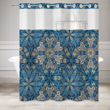 Rideau de douche bohème avec doublure à pression, rideau de salle de bain en tissu bleu dahlia sans crochet, 180 cm 180 cm