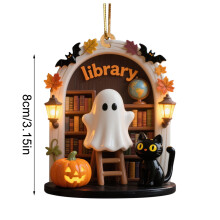 Décoration suspendue fantôme en acrylique, chat noir et citrouille mignons, pour fenêtre ou porte, fête d'Halloween 7,6 cm