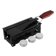 LIFKOME Grill with Wooden Handle and Candle for Melting Cheese Perfect for Home Use Black 1 Set