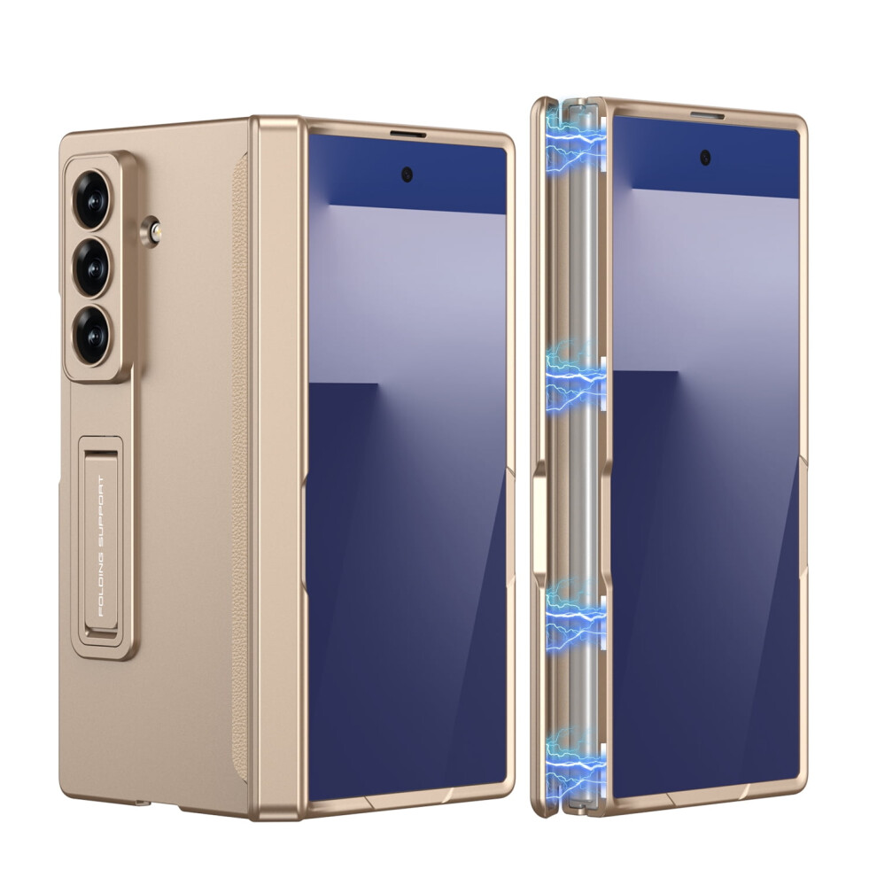 For Galaxy Z Fold 7 Case With Hinge Protection And Kickstand, Shockproof Magnetic Hard Rugged Protective Cover, Gold 9028731563558