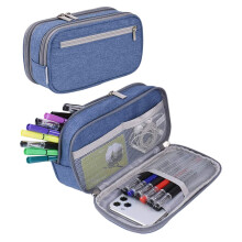 Cute Zippered Pencil Pouch, Large Capacity with 3 Compartments, Portable Stationery Organizer