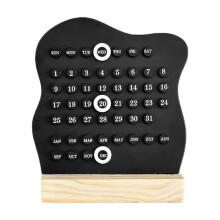 Wooden DIY Perpetual Desktop Calendar with Loop Date Marker, Compatible with Home Office & Bedside Decor, Black