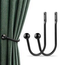 Curtain Holdbacks, 2pcs Curtains Holder Wall Mounted Drapery Tiebacks Retro Window Hook for Home Decor, Matte Black