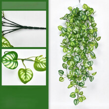 39.4" Green Plastic Wall Hanging Vines with Artificial Flowers, Fake Plants Foliage Panel for Indoor Outdoor Decor, Faux Green Plants Decoration, E