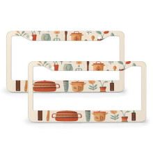2pcs Cute Cooking Pot & Utensils Print Car License Plate Frame – Aluminum, 2 Round Holes, Compatible with Standard Plates