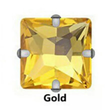 Conjunto de 10 peças de strass de cristal de vidro quadrado para costura, com base plana e formato de garra, para artesanato - 14 mm/Dourado