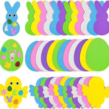 Easter Arts & Crafts Kit: 12 Egg + 12 Rabbit + 12 Chick Felt Stickers, Carrots, Decorations, Party Favors – Compatible with Easter Art Projects