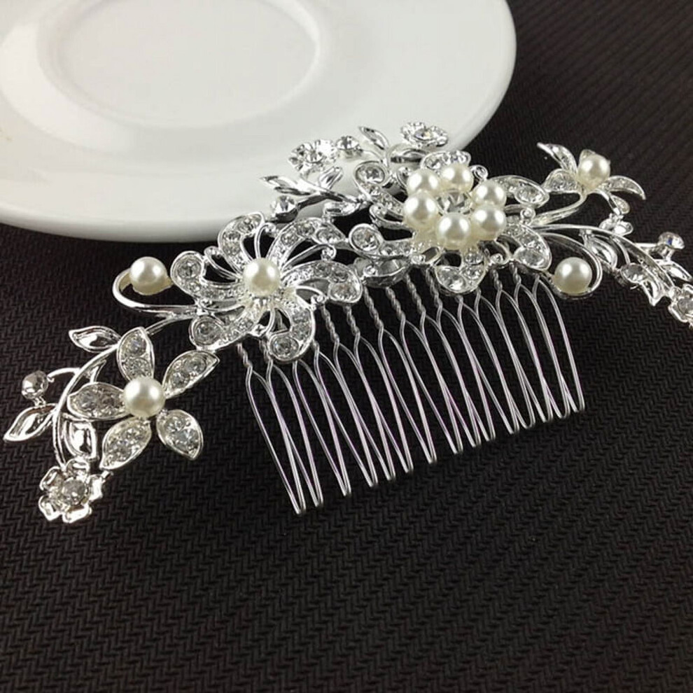 Pearl & Rhinestone Flower Hair Comb for Wedding â Korean Bride Headdress, Butterfly Hairpin, Compatible with SSKFHGI