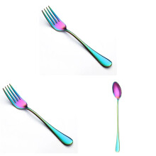 Colorful Rainbow Stainless Steel Dessert Forks & Spoons – Easy Clean, Compatible with Home/Restaurant Use