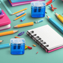 Transparent Double Hole Pencil Sharpener, Candy Color, Carbon Steel Blade, Clear Shavings Container, Compact & Portable – Compatible with Standard