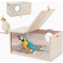 Parakeet nesting box transparent with perch for cockatiel