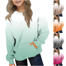 Girls' Gradient Pullover Sweatshirt, Oversized Long Sleeve Crewneck Thermal Top with Pocket – Compatible with Kids 2-12 Years