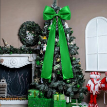19"x51" Large Green Ribbon Bow Decor – Christmas Tree Topper, Home/Wedding/Party Backdrop, St. Patrick's Day, Compatible with Xmas Trees